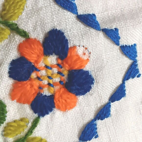 Vintage Floral Embroidered Pillowcase Unfinished Blue Orange Red Green 15" X 15" - Picture 5 of 16